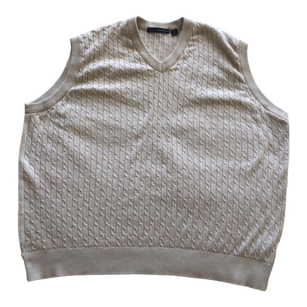 Greg Norman V-Neck Cream Cable Knit Golf Sweater Vest 100% Cotton Men's XXL